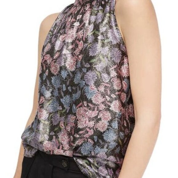 NWT J. Crew Collection Floral Metallic Tie Neck Jacquard Sleeveless Top Sz M - Picture 2 of 7